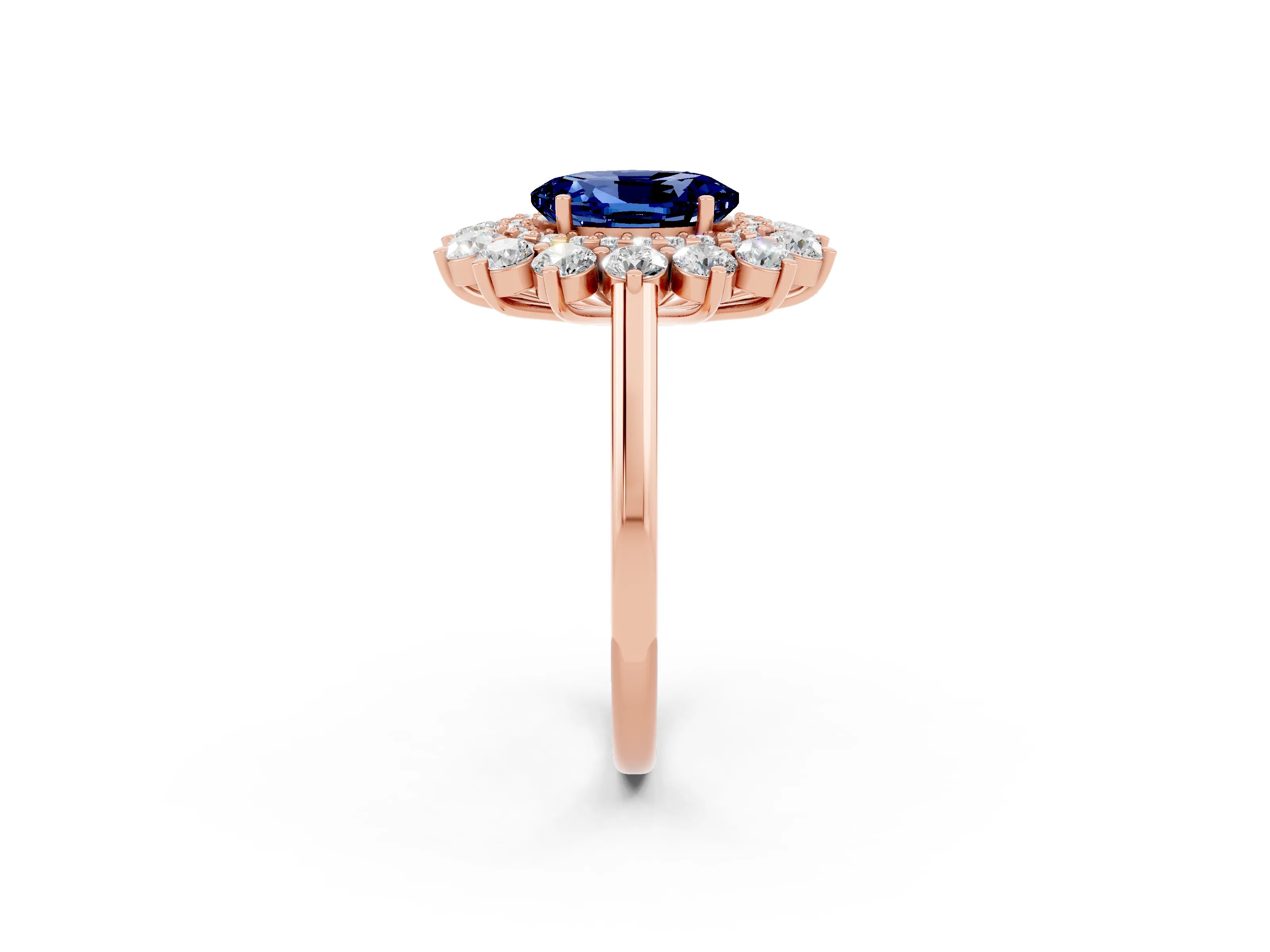 Rose gold Oval Cut Halo Cluster Diamond Ring with Pave Band and Four-Prong Setting_2