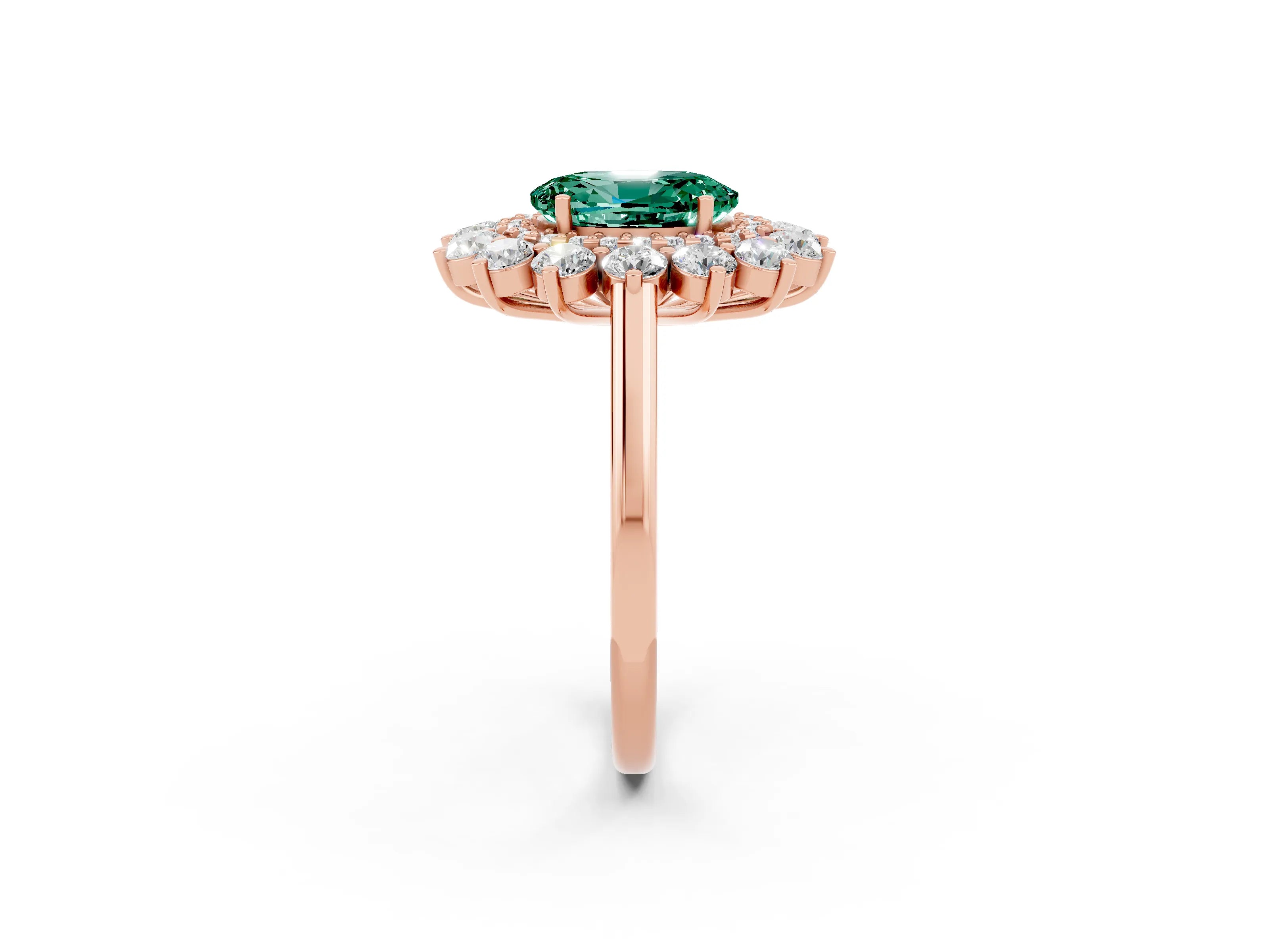 Rose gold Oval Cut Halo Cluster Diamond Ring with Pave Band and Four-Prong Setting_2