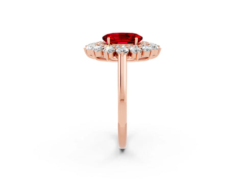Rose gold Oval Cut Halo Cluster Diamond Ring with Pave Band and Four-Prong Setting_2