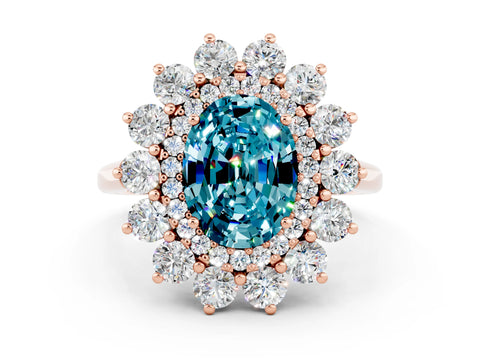 Rose gold Oval Cut Halo Cluster Diamond Ring with Pave Band and Four-Prong Setting_30