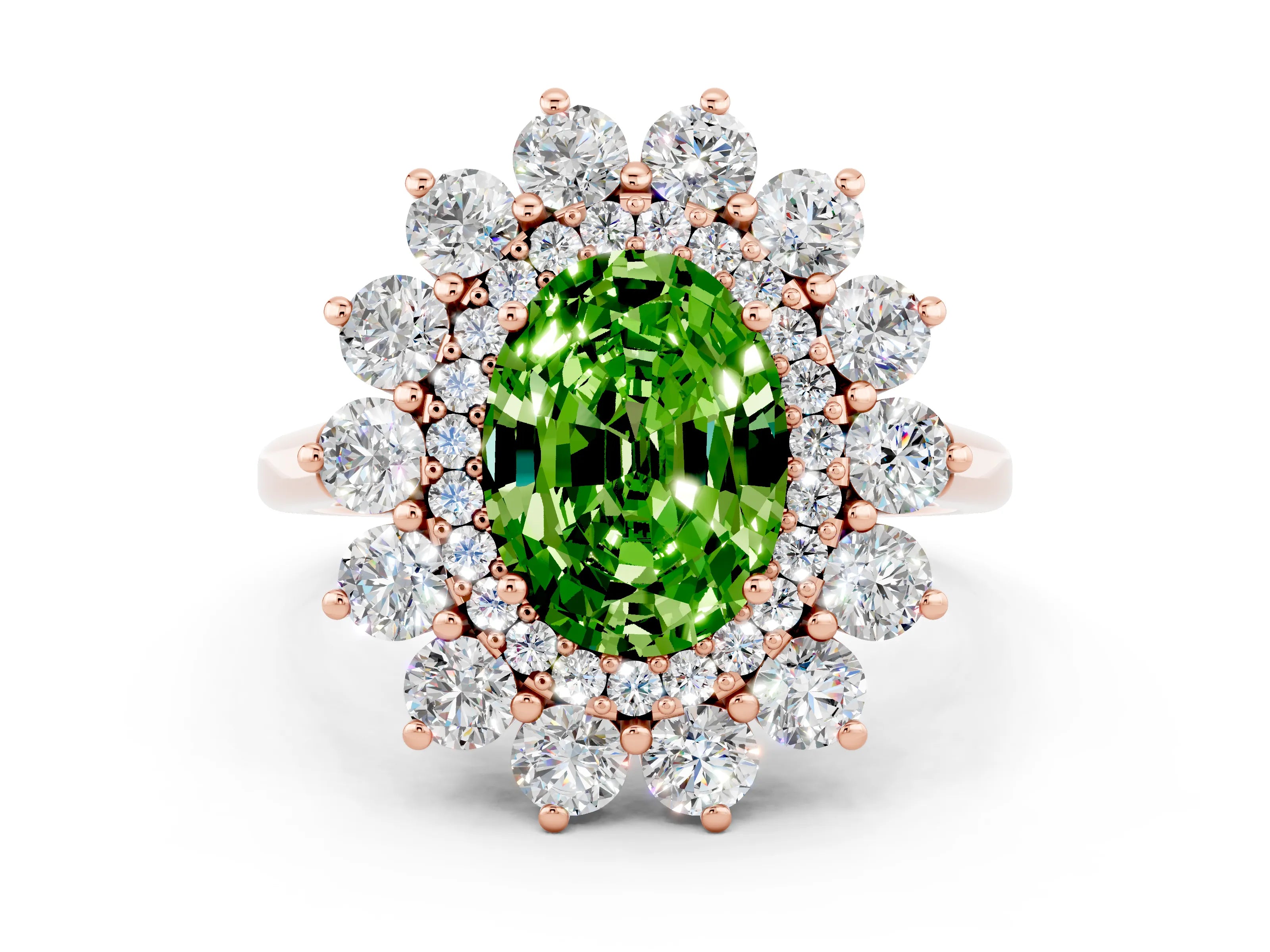 Rose gold Oval Cut Halo Cluster Diamond Ring with Pave Band and Four-Prong Setting_31