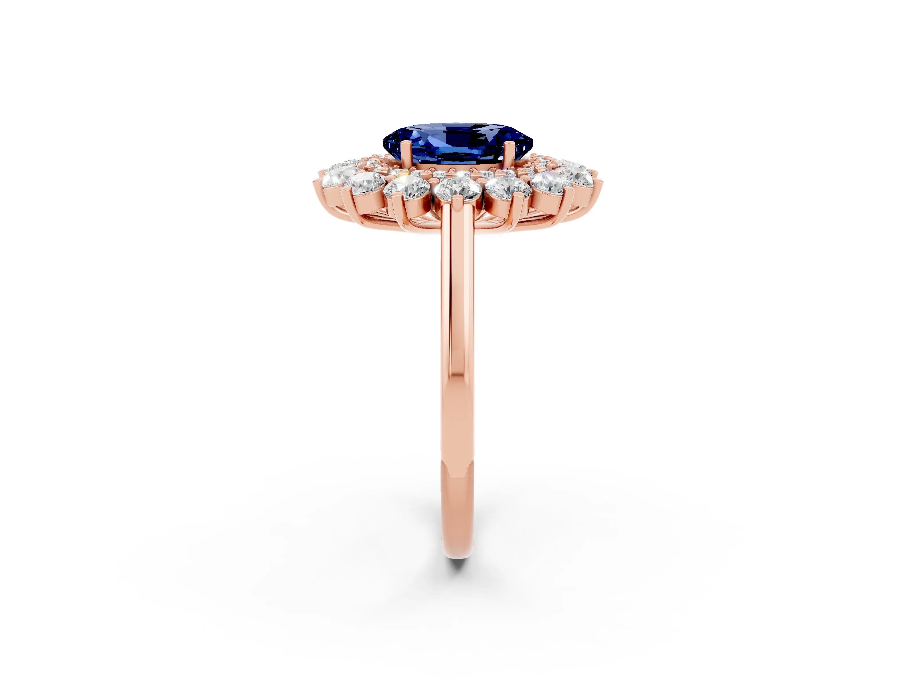 Rose gold Oval Cut Halo Cluster Diamond Ring with Pave Band and Four-Prong Setting_32