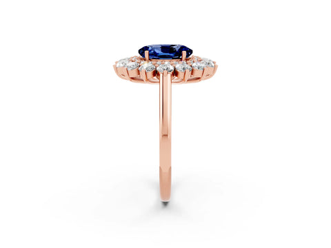 Rose gold Oval Cut Halo Cluster Diamond Ring with Pave Band and Four-Prong Setting_32