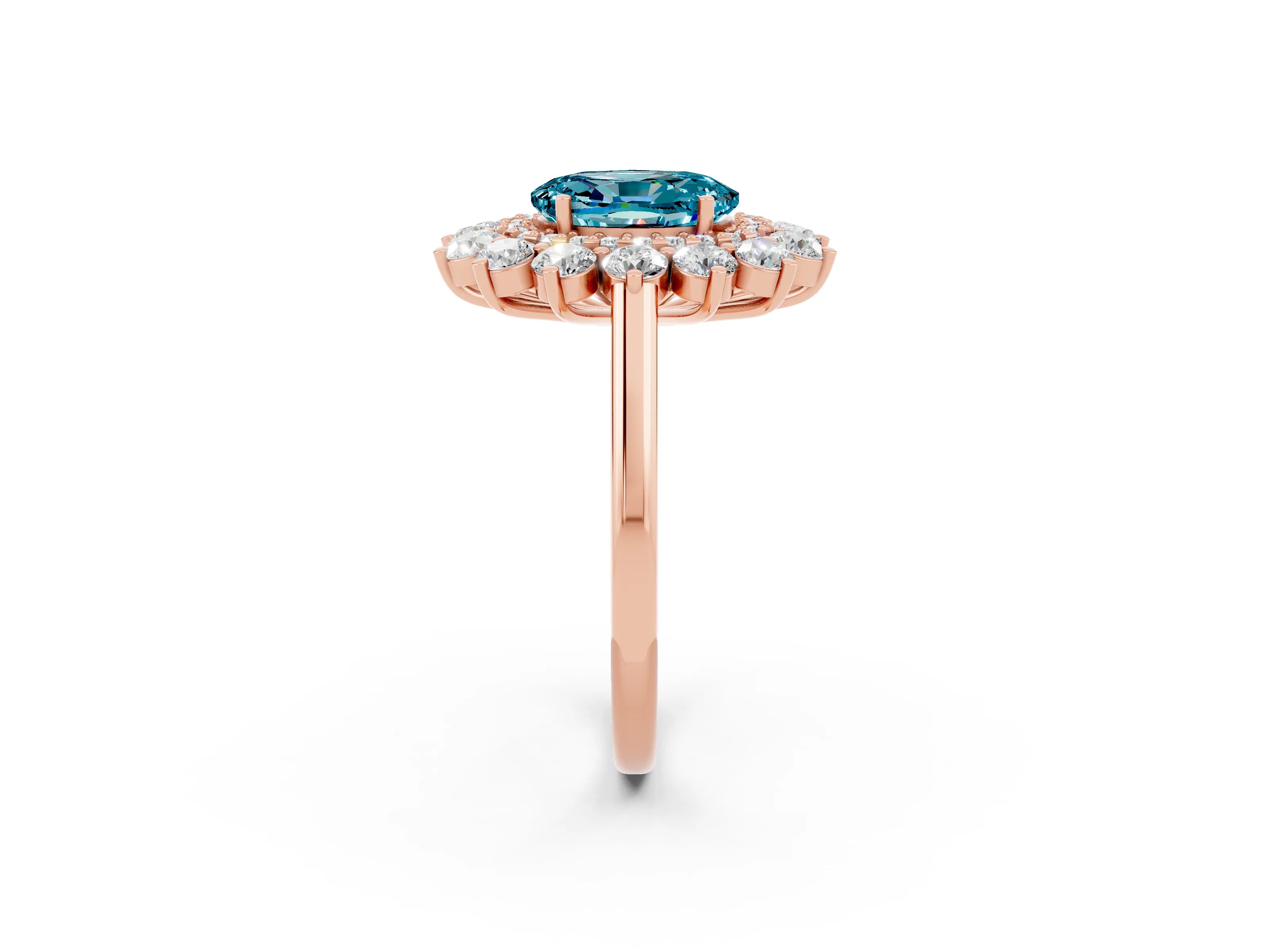 Rose gold Oval Cut Halo Cluster Diamond Ring with Pave Band and Four-Prong Setting_32