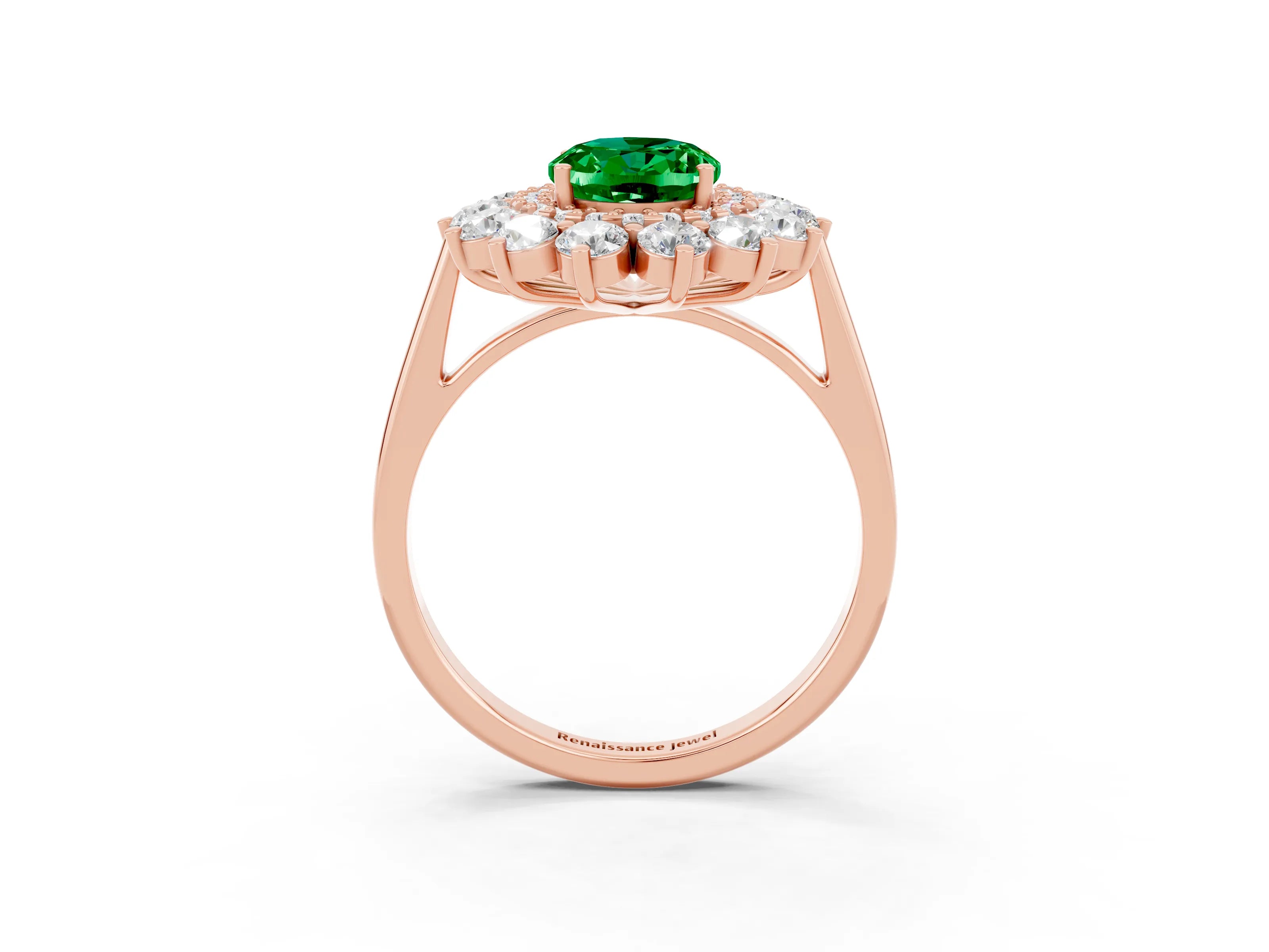 Rose gold Oval Cut Halo Cluster Diamond Ring with Pave Band and Four-Prong Setting_33