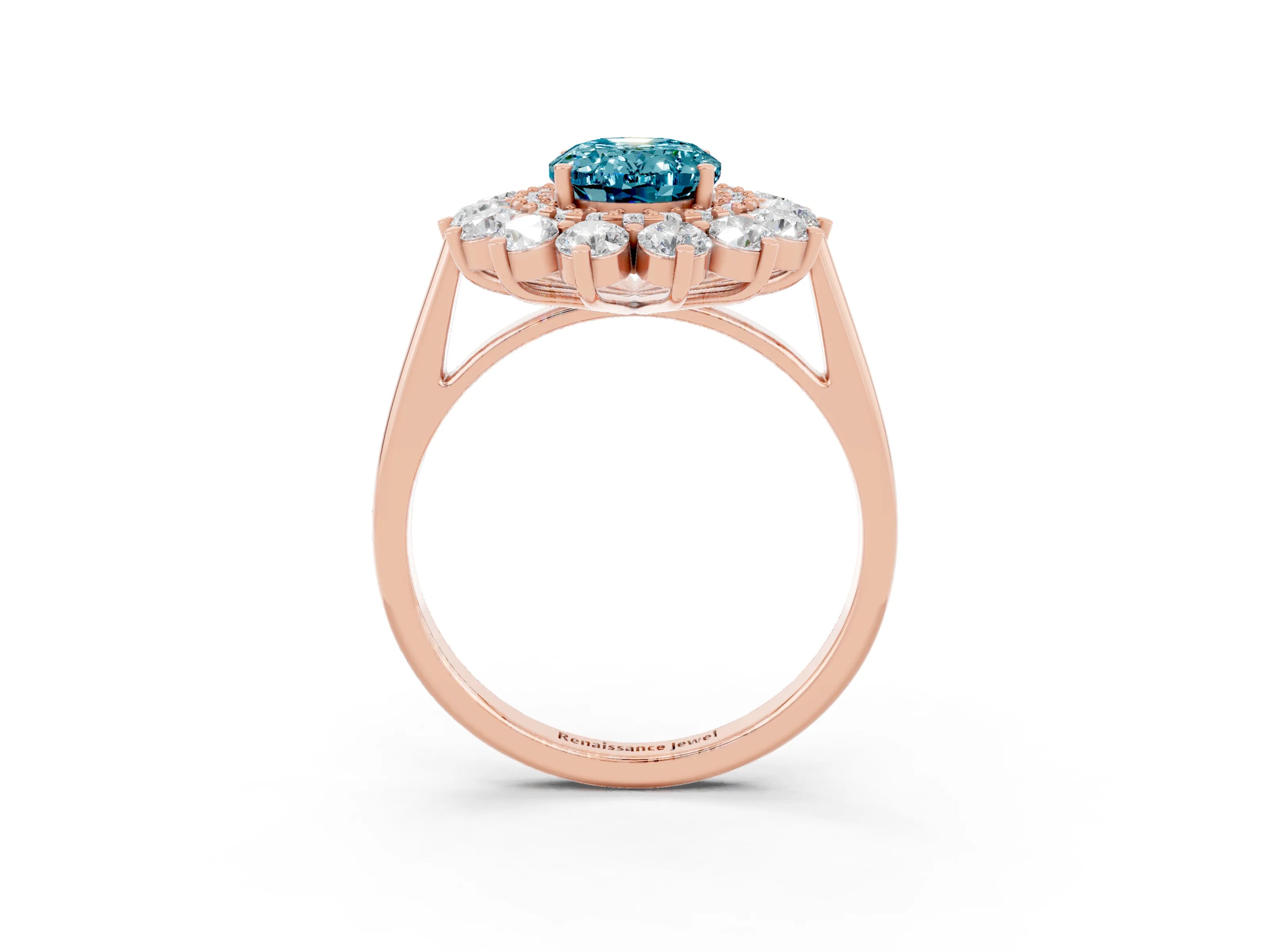 Rose gold Oval Cut Halo Cluster Diamond Ring with Pave Band and Four-Prong Setting_33