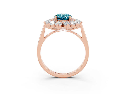 Rose gold Oval Cut Halo Cluster Diamond Ring with Pave Band and Four-Prong Setting_33