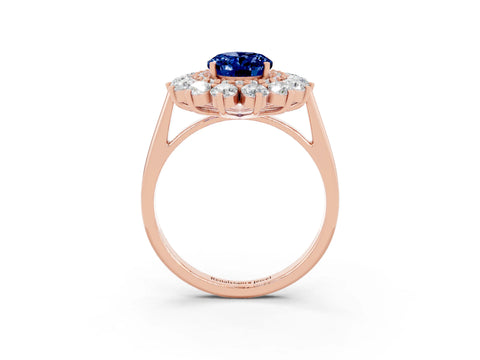 Rose gold Oval Cut Halo Cluster Diamond Ring with Pave Band and Four-Prong Setting_33