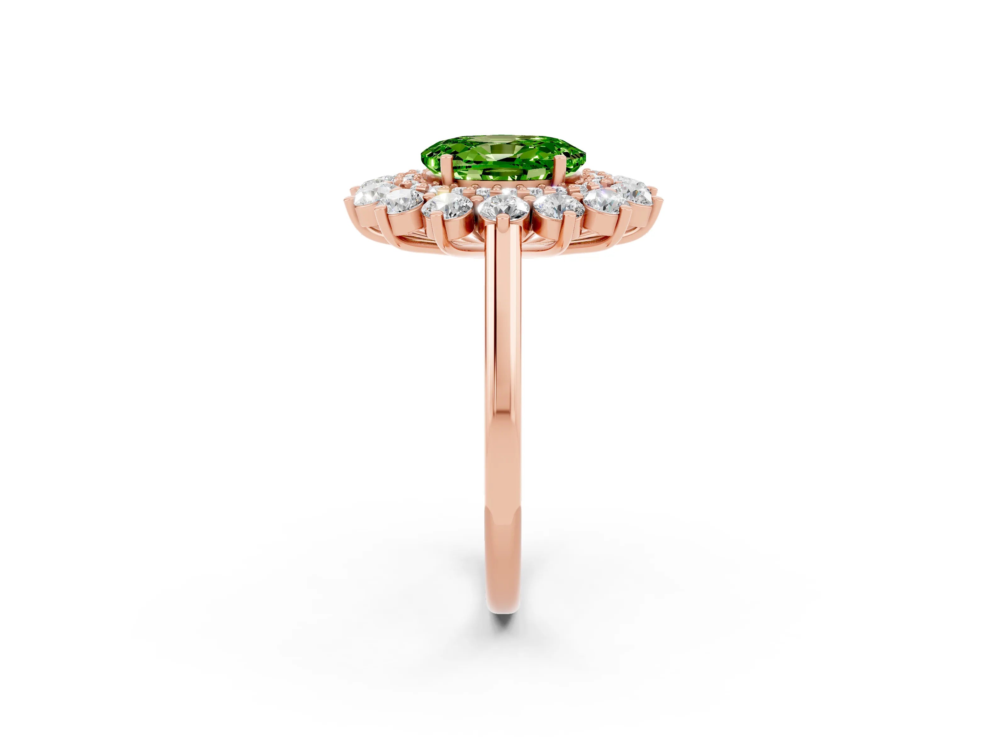 Rose gold Oval Cut Halo Cluster Diamond Ring with Pave Band and Four-Prong Setting_33