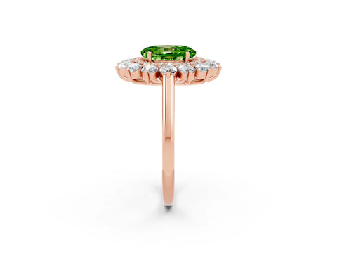 Rose gold Oval Cut Halo Cluster Diamond Ring with Pave Band and Four-Prong Setting_33
