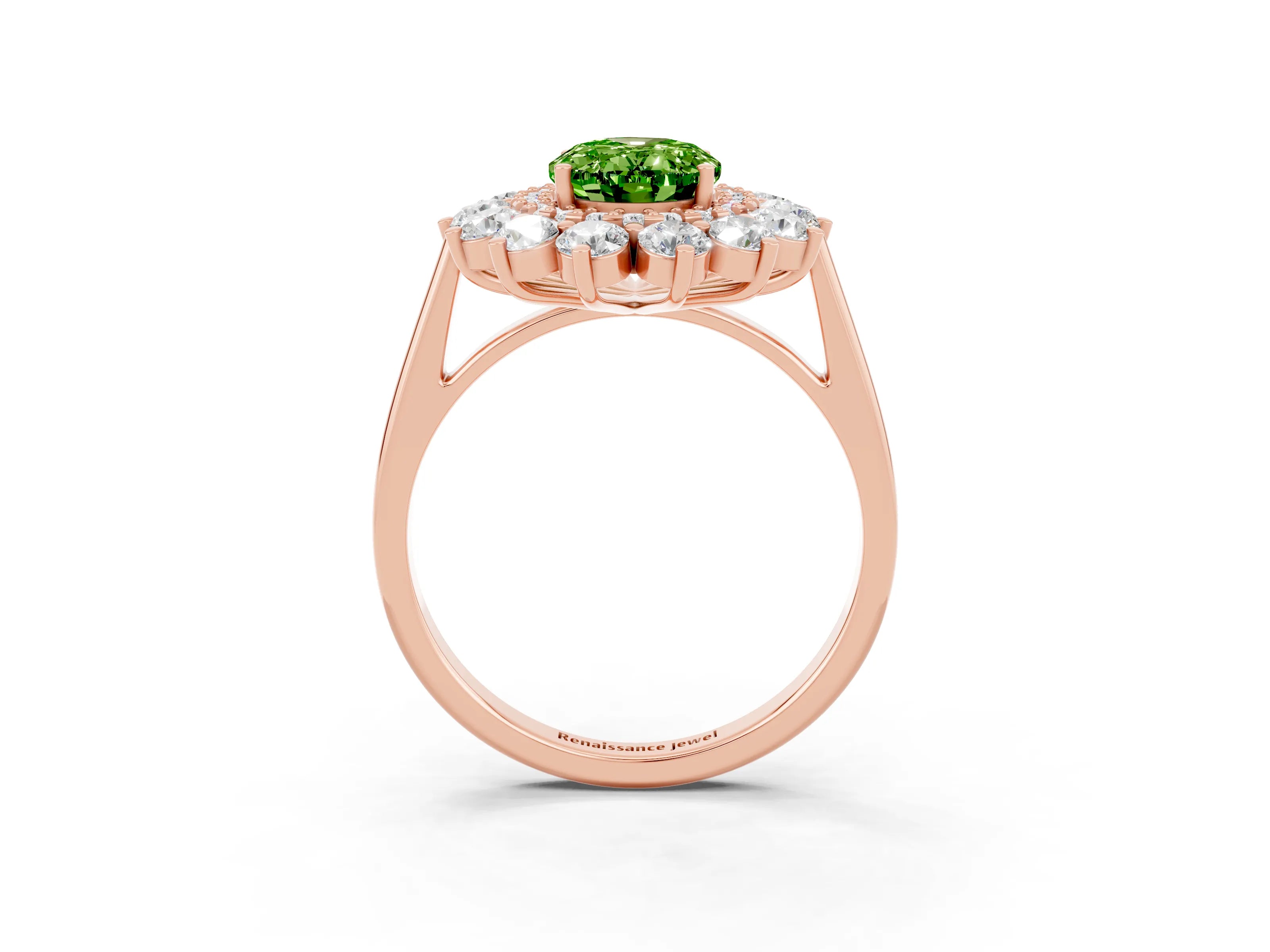 Rose gold Oval Cut Halo Cluster Diamond Ring with Pave Band and Four-Prong Setting_34
