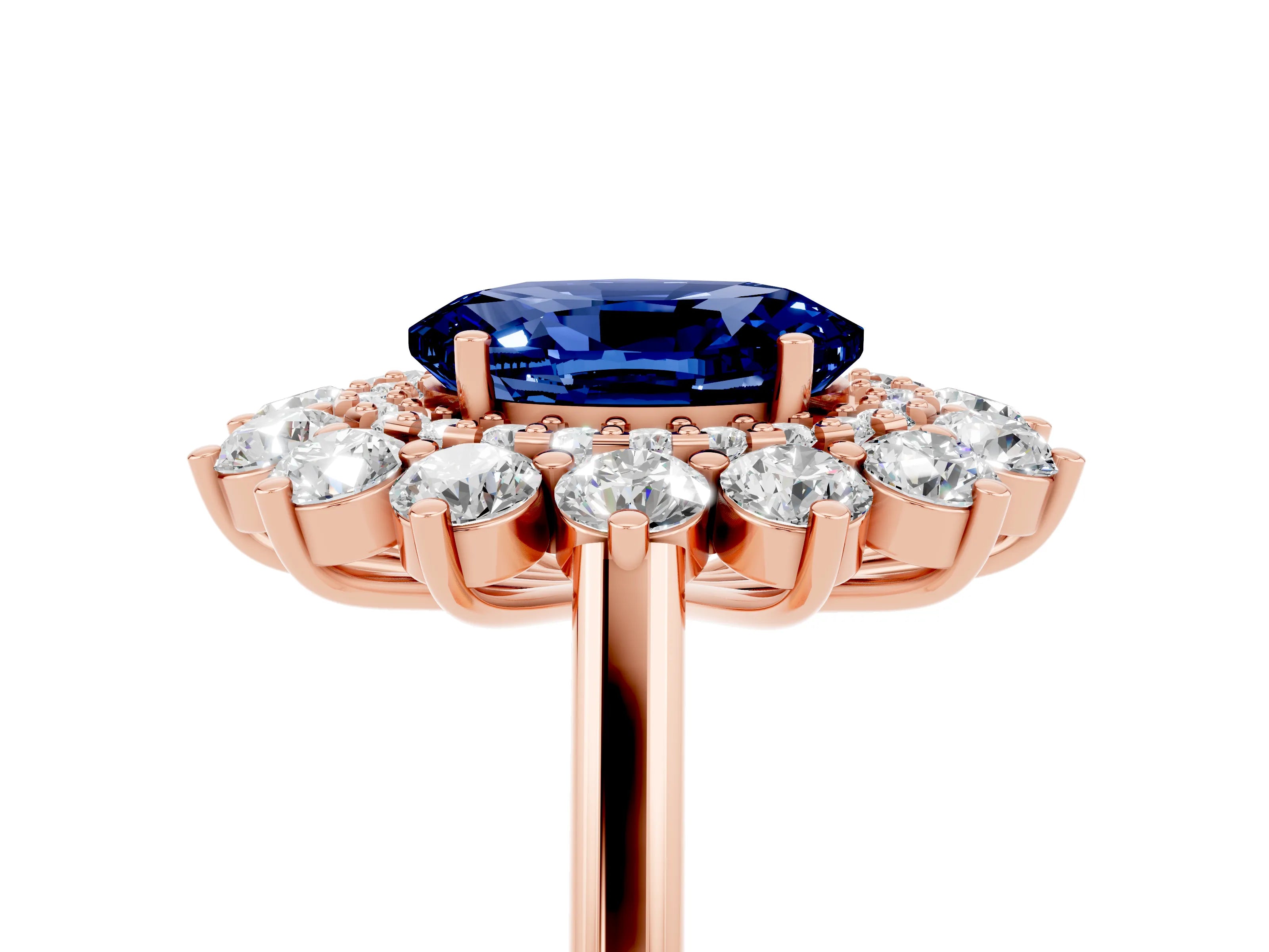 Rose gold Oval Cut Halo Cluster Diamond Ring with Pave Band and Four-Prong Setting_35