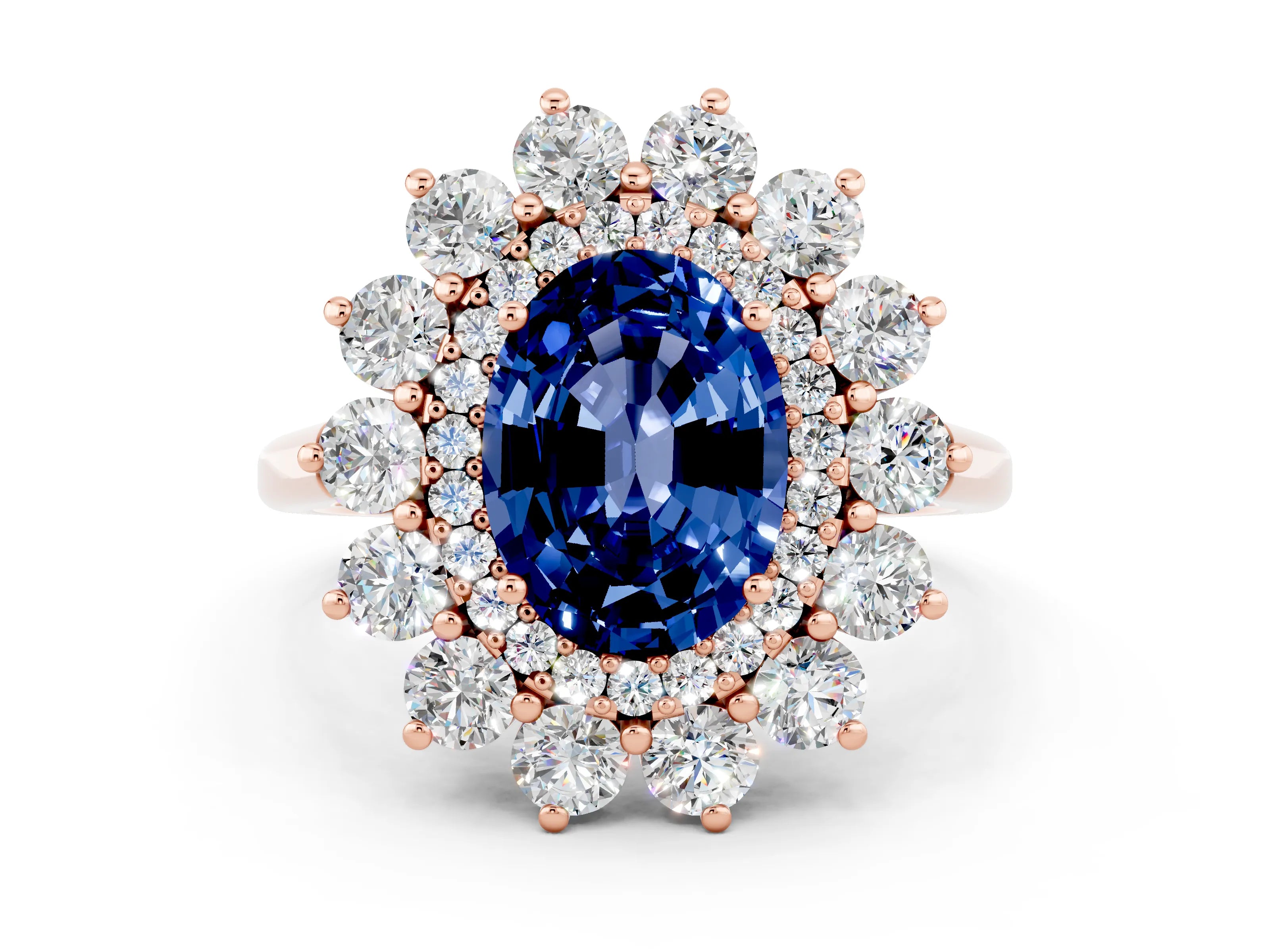 Rose gold Oval Cut Halo Cluster Diamond Ring with Pave Band and Four-Prong Setting_36
