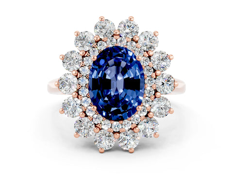 Rose gold Oval Cut Halo Cluster Diamond Ring with Pave Band and Four-Prong Setting_36