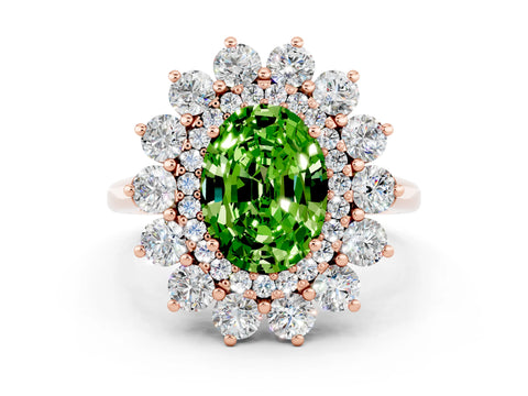 Rose gold Oval Cut Halo Cluster Diamond Ring with Pave Band and Four-Prong Setting_36