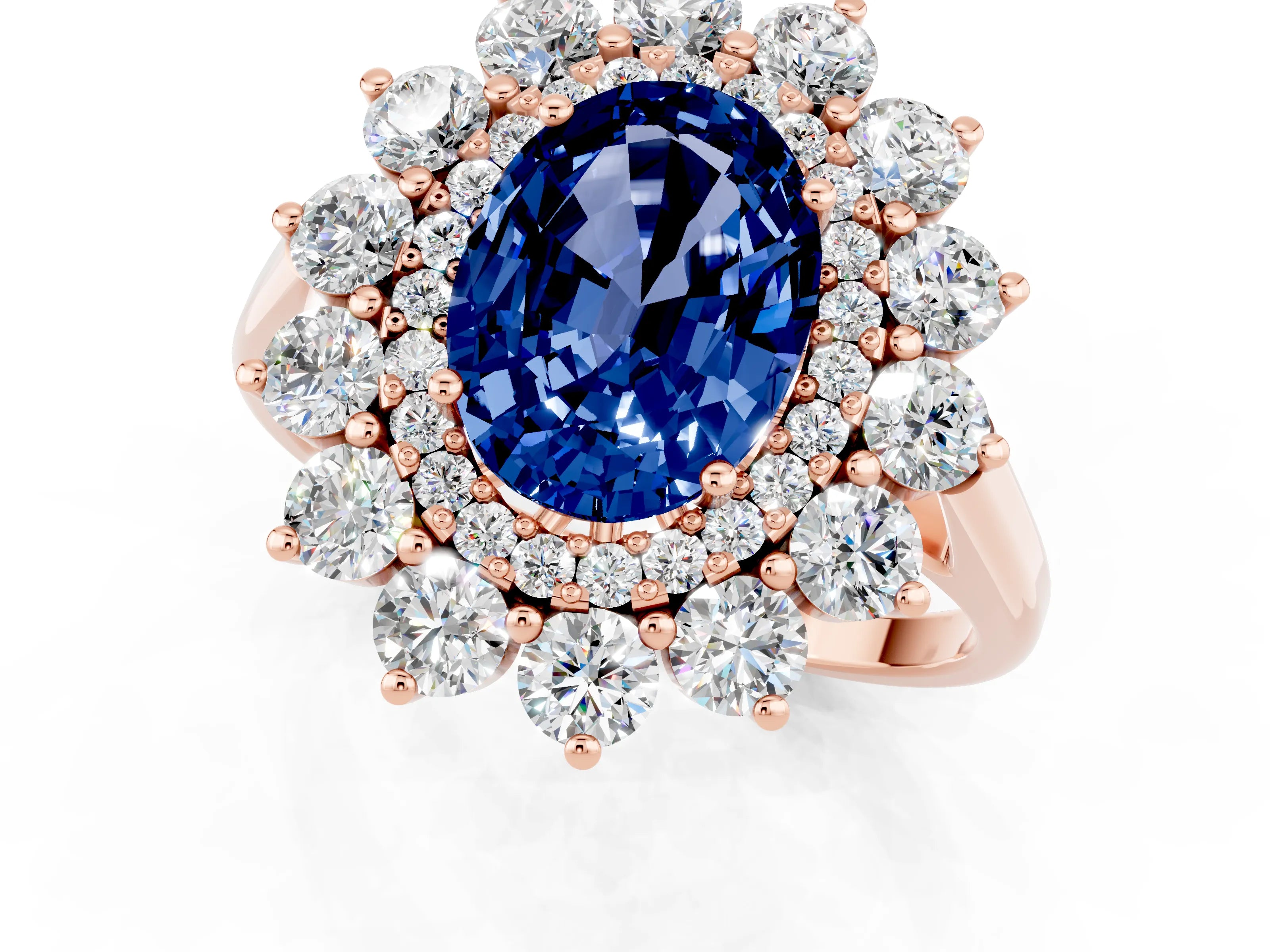 Rose gold Oval Cut Halo Cluster Diamond Ring with Pave Band and Four-Prong Setting_37