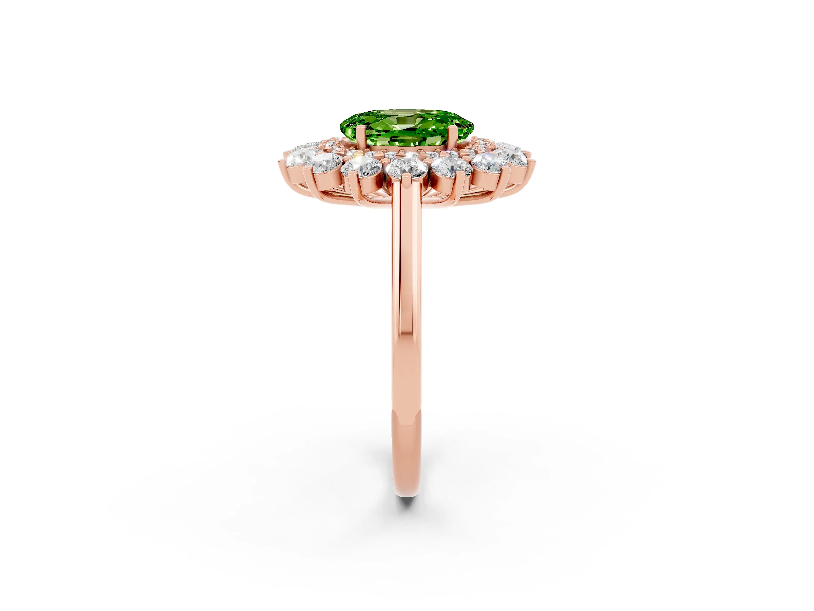 Rose gold Oval Cut Halo Cluster Diamond Ring with Pave Band and Four-Prong Setting_38
