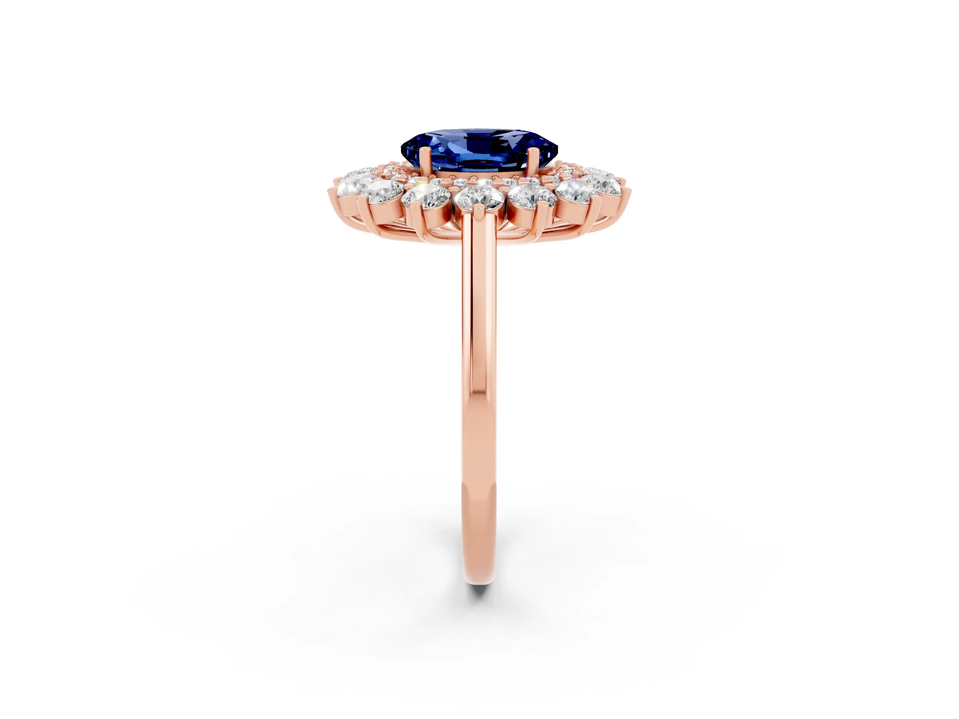 Rose gold Oval Cut Halo Cluster Diamond Ring with Pave Band and Four-Prong Setting_38
