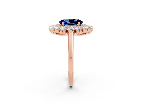 Rose gold Oval Cut Halo Cluster Diamond Ring with Pave Band and Four-Prong Setting_38