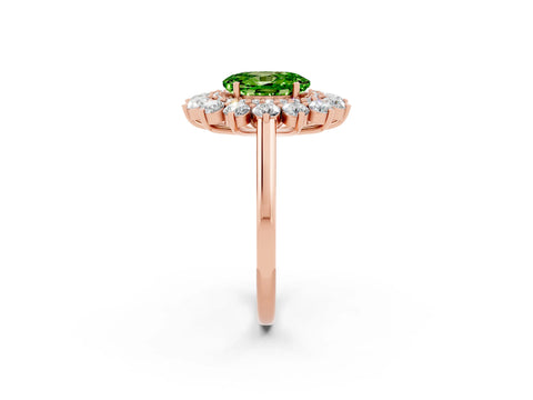 Rose gold Oval Cut Halo Cluster Diamond Ring with Pave Band and Four-Prong Setting_38