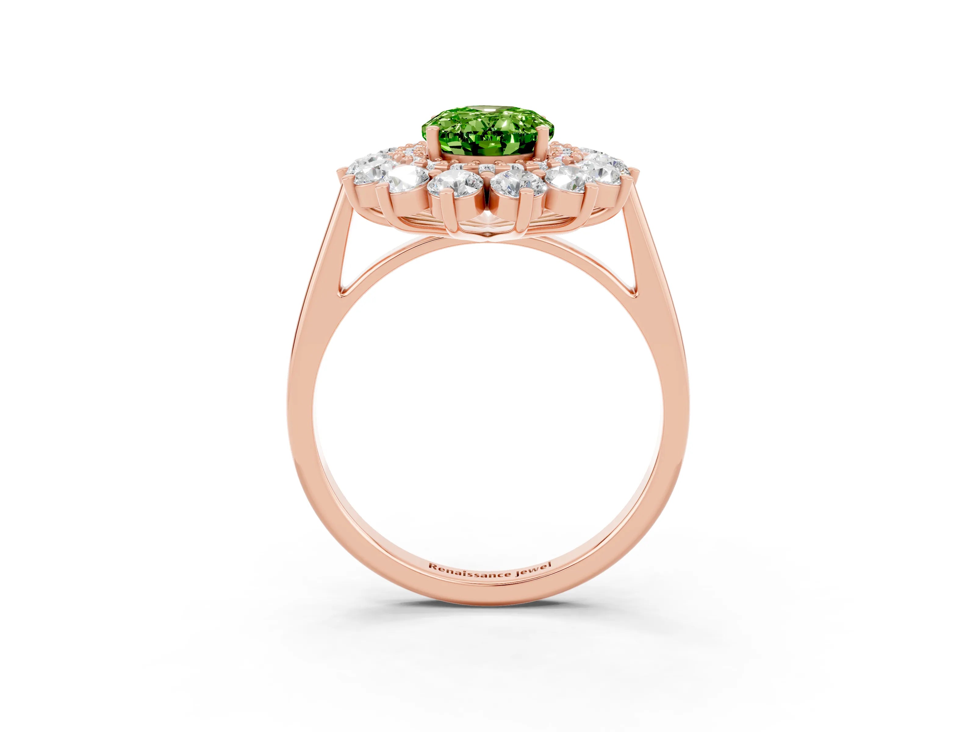 Rose gold Oval Cut Halo Cluster Diamond Ring with Pave Band and Four-Prong Setting_39