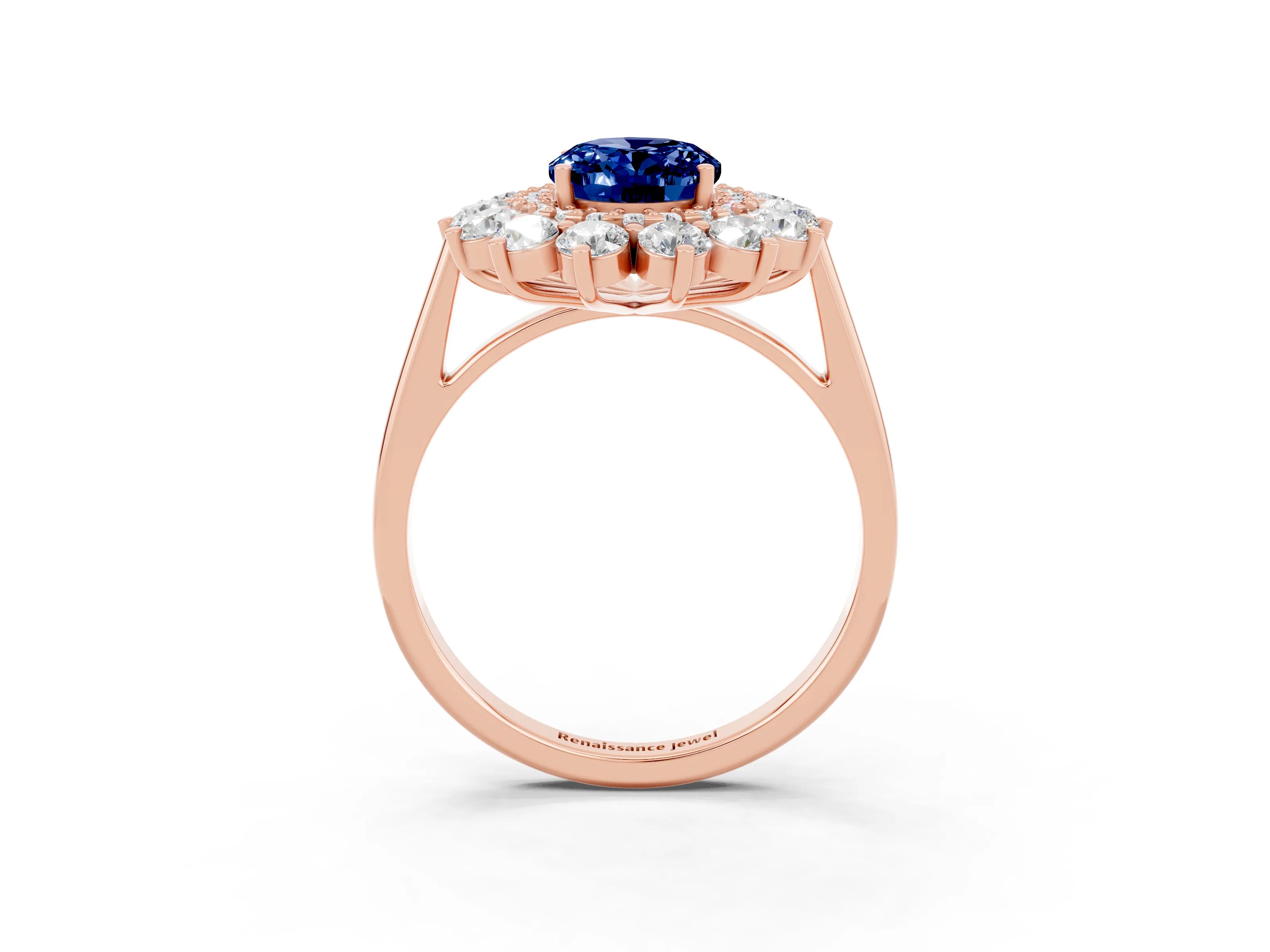 Rose gold Oval Cut Halo Cluster Diamond Ring with Pave Band and Four-Prong Setting_39