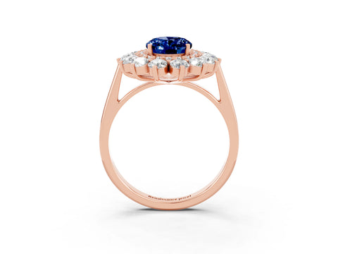 Rose gold Oval Cut Halo Cluster Diamond Ring with Pave Band and Four-Prong Setting_39