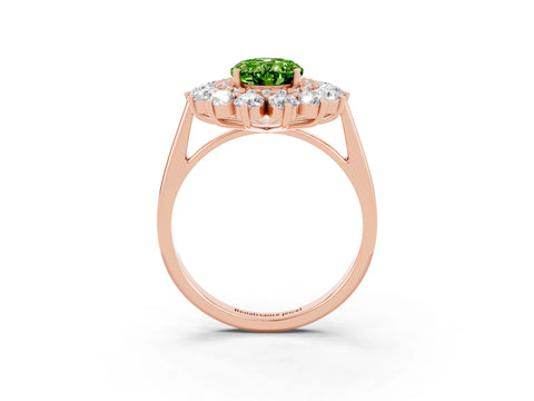Rose gold Oval Cut Halo Cluster Diamond Ring with Pave Band and Four-Prong Setting_3