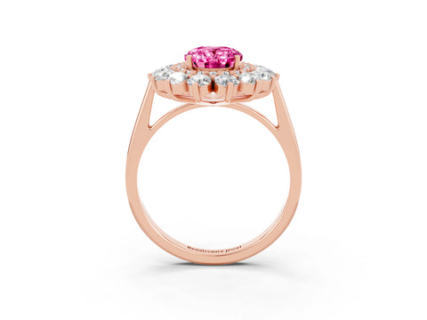 Rose gold Oval Cut Halo Cluster Diamond Ring with Pave Band and Four-Prong Setting_3