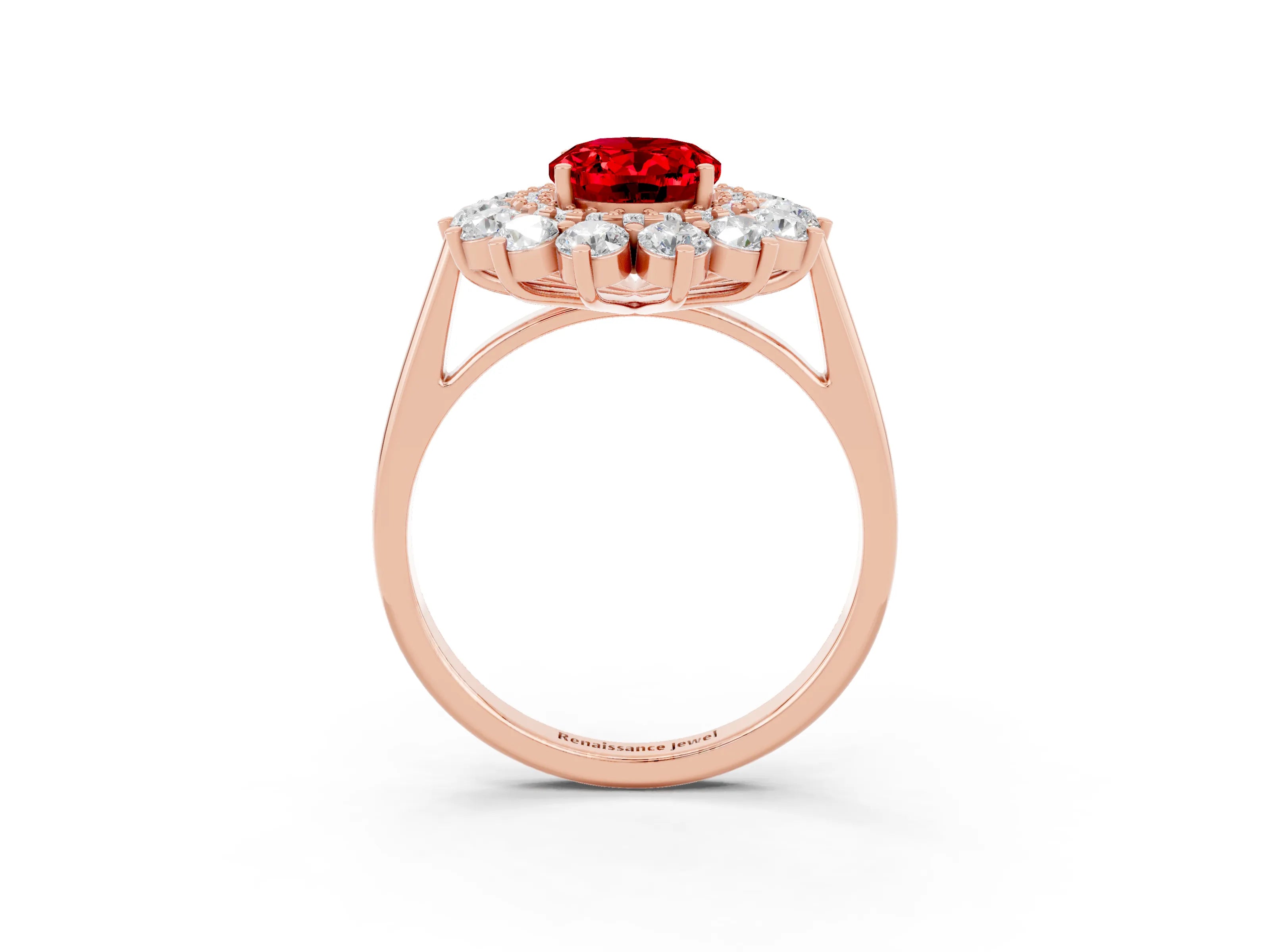 Rose gold Oval Cut Halo Cluster Diamond Ring with Pave Band and Four-Prong Setting_3