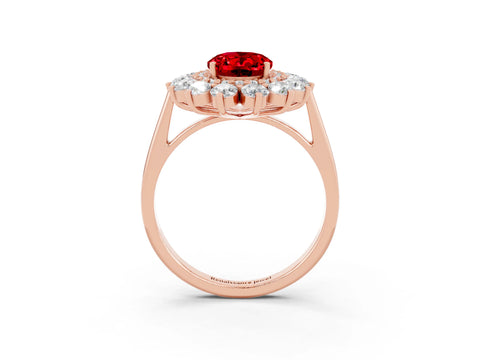 Rose gold Oval Cut Halo Cluster Diamond Ring with Pave Band and Four-Prong Setting_3
