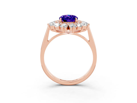 Rose gold Oval Cut Halo Cluster Diamond Ring with Pave Band and Four-Prong Setting_3