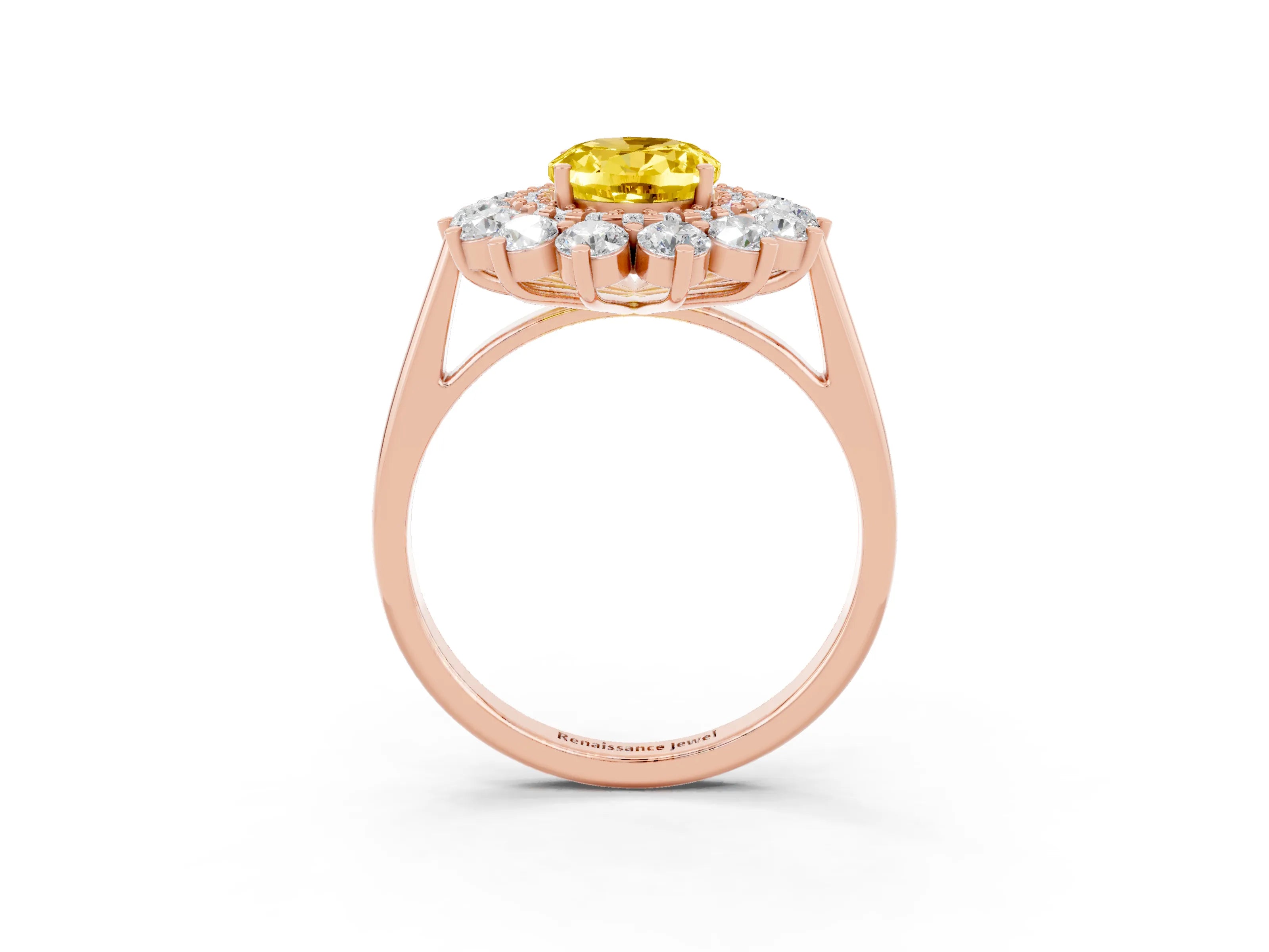 Rose gold Oval Cut Halo Cluster Diamond Ring with Pave Band and Four-Prong Setting_3