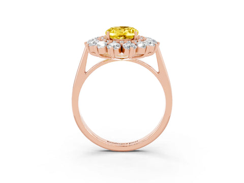 Rose gold Oval Cut Halo Cluster Diamond Ring with Pave Band and Four-Prong Setting_3