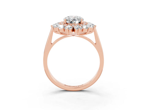 Rose gold Oval Cut Halo Cluster Diamond Ring with Pave Band and Four-Prong Setting_3