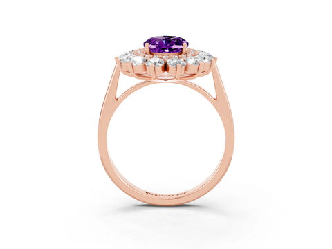Rose gold Oval Cut Halo Cluster Diamond Ring with Pave Band and Four-Prong Setting_3