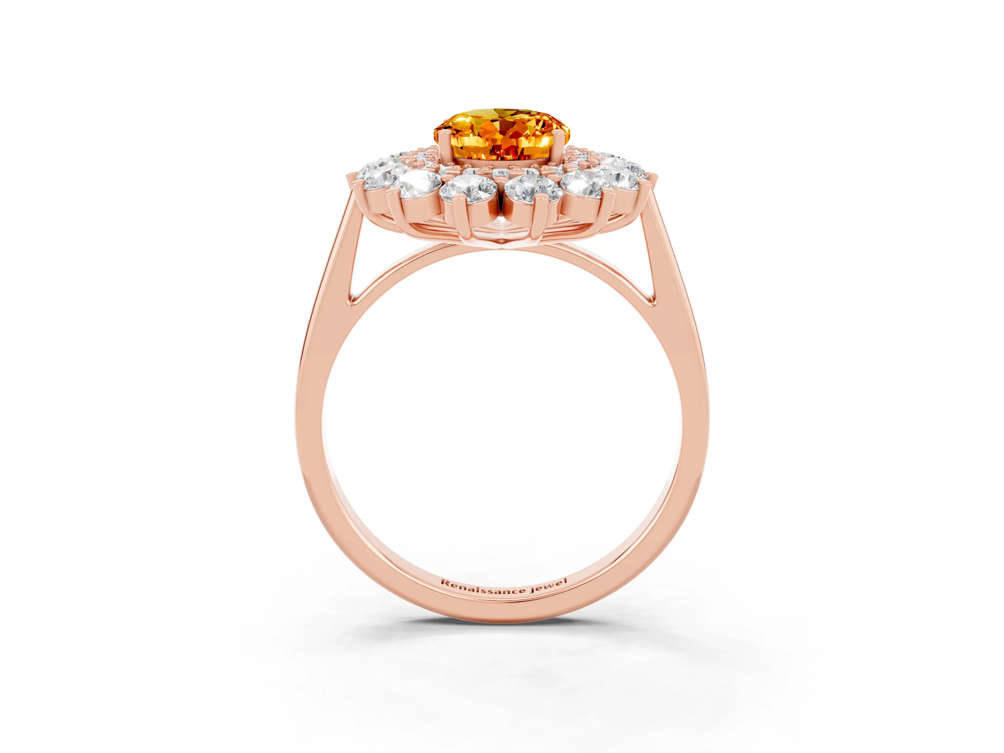 Rose gold Oval Cut Halo Cluster Diamond Ring with Pave Band and Four-Prong Setting_3