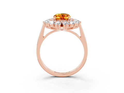 Rose gold Oval Cut Halo Cluster Diamond Ring with Pave Band and Four-Prong Setting_3
