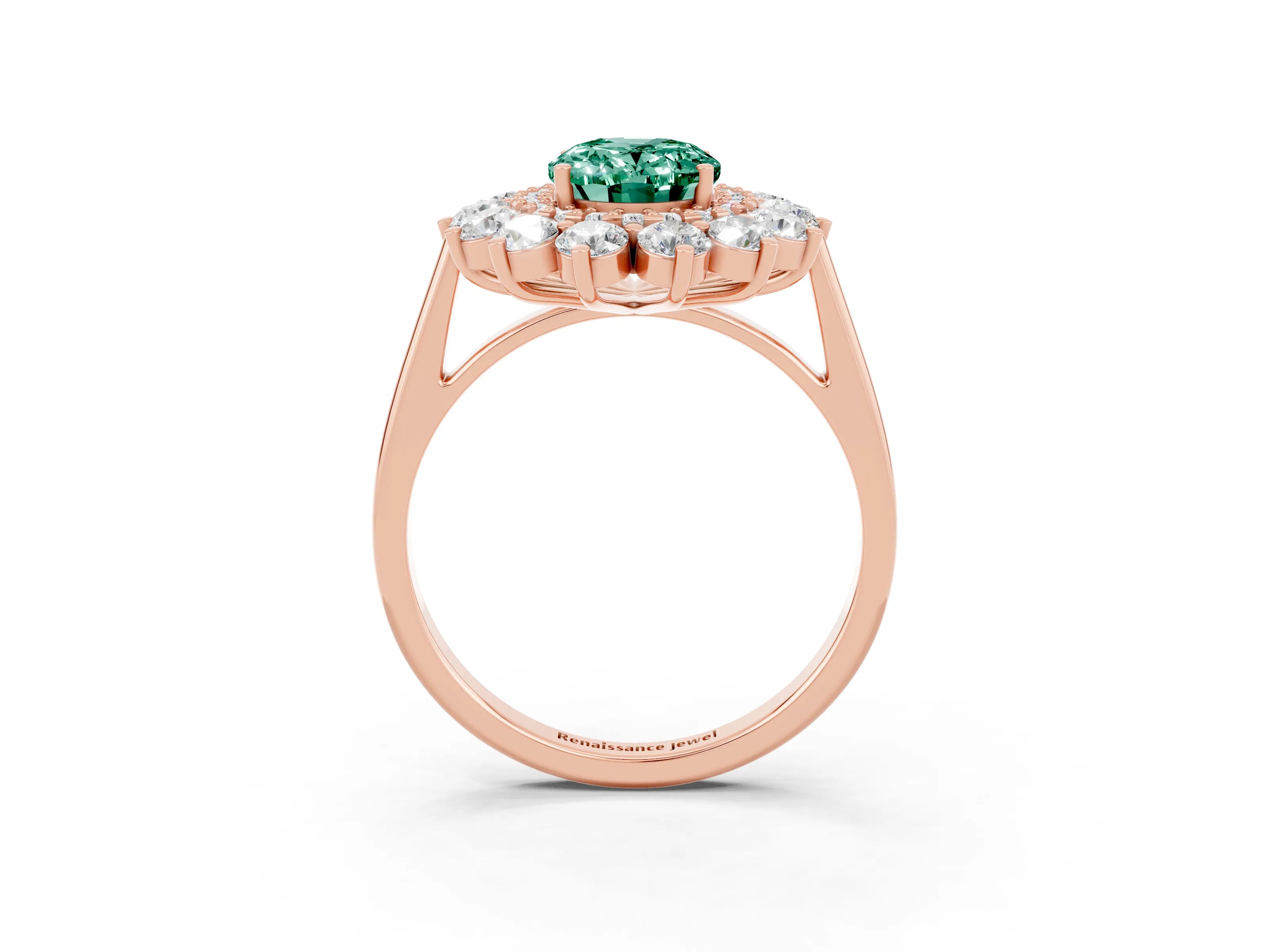 Rose gold Oval Cut Halo Cluster Diamond Ring with Pave Band and Four-Prong Setting_3