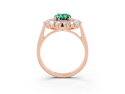 Rose gold Oval Cut Halo Cluster Diamond Ring with Pave Band and Four-Prong Setting_3