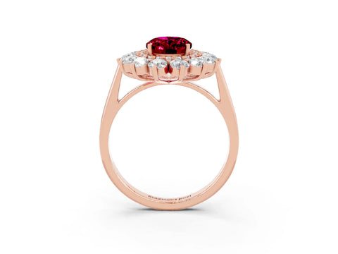 Rose gold Oval Cut Halo Cluster Diamond Ring with Pave Band and Four-Prong Setting_3