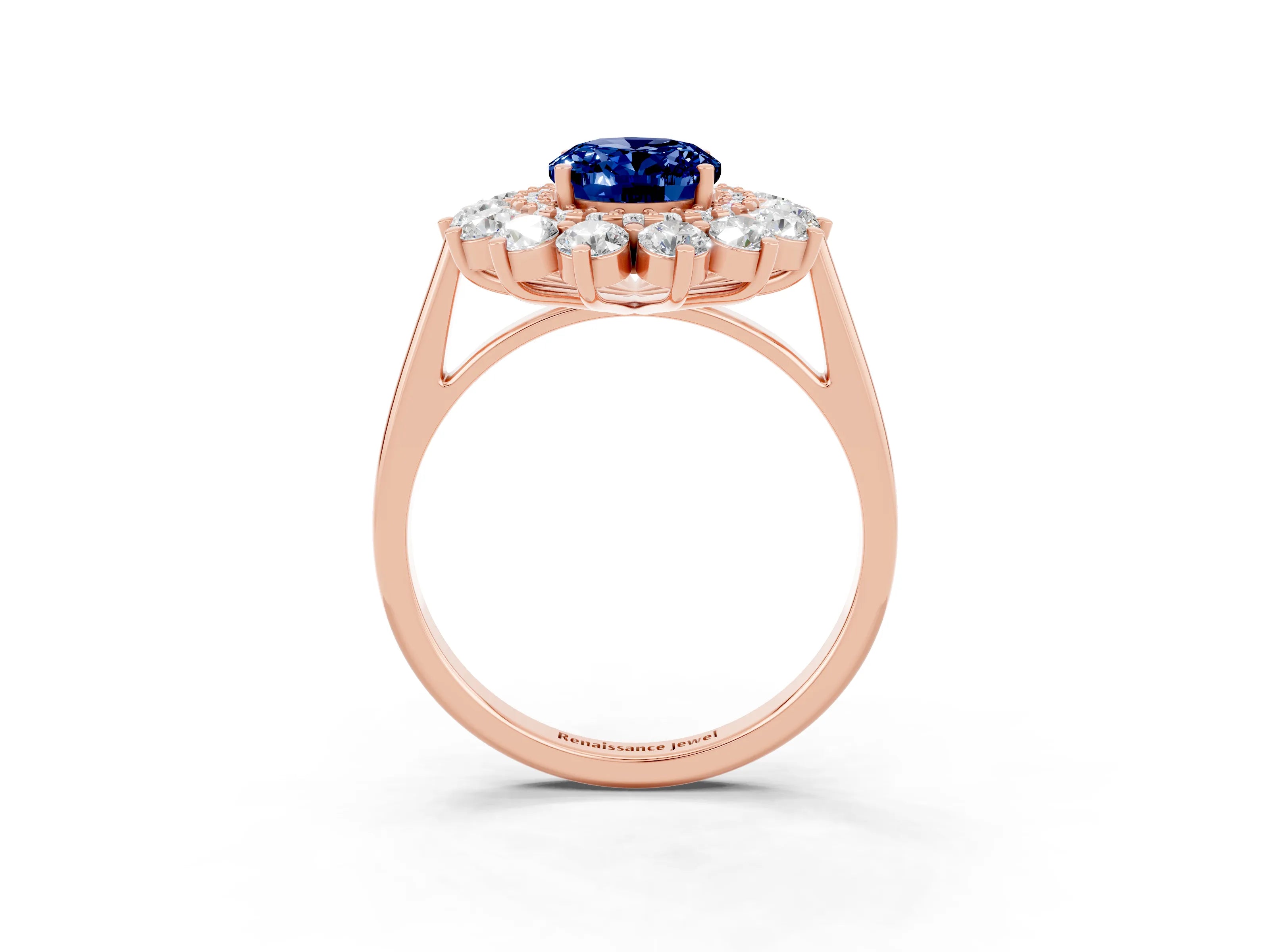 Rose gold Oval Cut Halo Cluster Diamond Ring with Pave Band and Four-Prong Setting_3