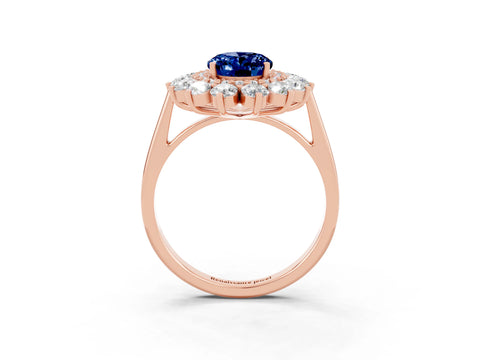 Rose gold Oval Cut Halo Cluster Diamond Ring with Pave Band and Four-Prong Setting_3