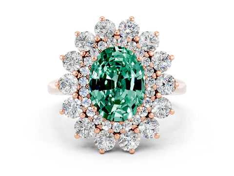 Rose gold Oval Cut Halo Cluster Diamond Ring with Pave Band and Four-Prong Setting