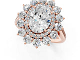 Rose gold Oval Cut Halo Cluster Diamond Ring with Pave Band and Four-Prong Setting_4