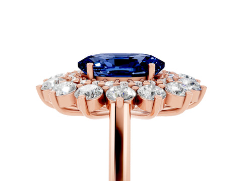 Rose gold Oval Cut Halo Cluster Diamond Ring with Pave Band and Four-Prong Setting_41