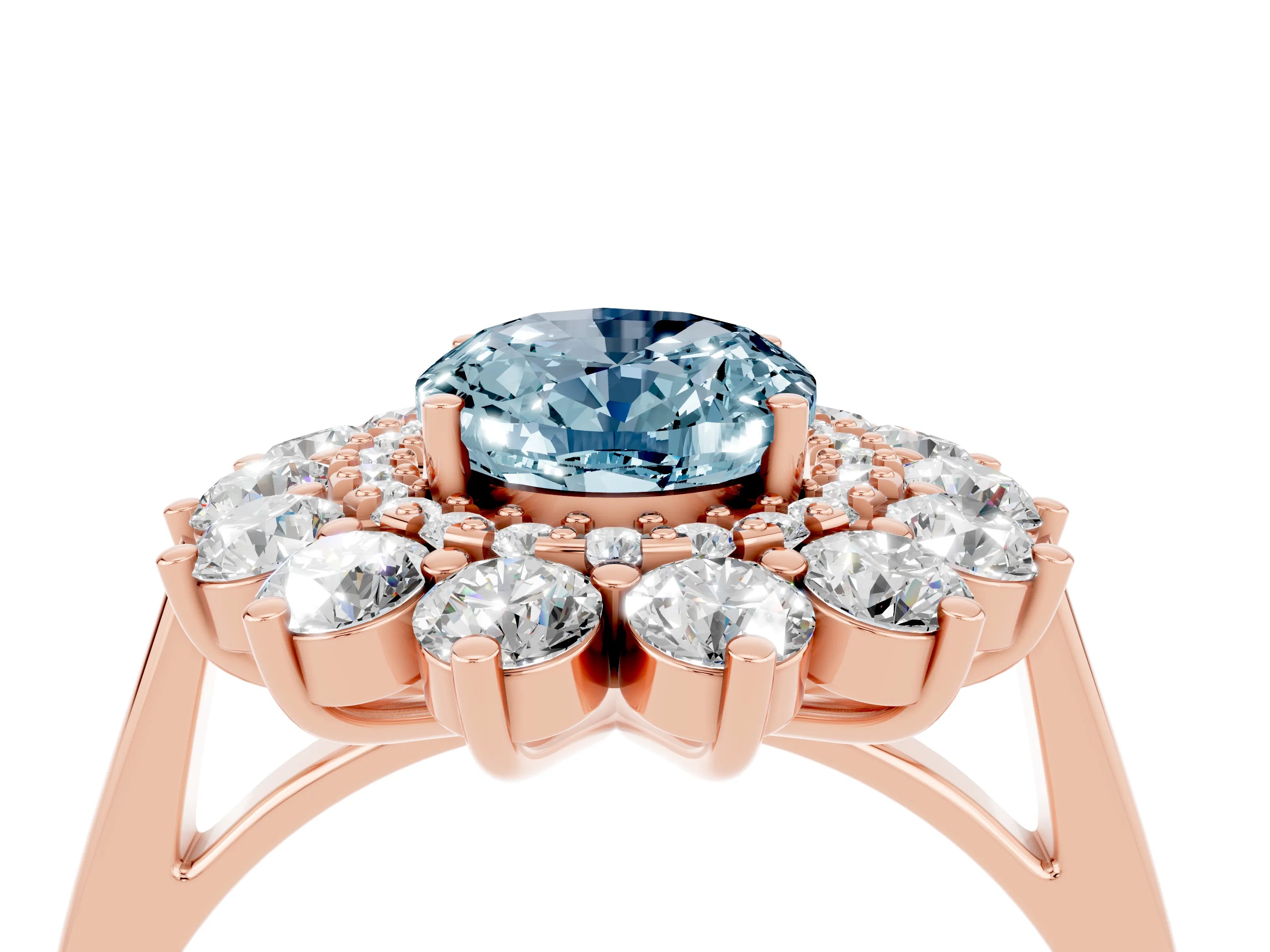 Rose gold Oval Cut Halo Cluster Diamond Ring with Pave Band and Four-Prong Setting_4
