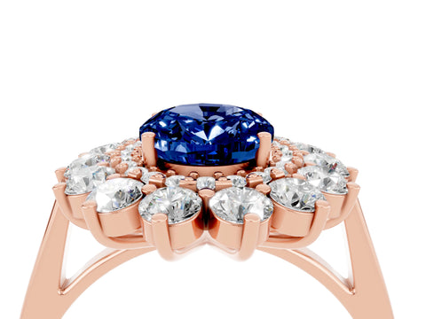 Rose gold Oval Cut Halo Cluster Diamond Ring with Pave Band and Four-Prong Setting_4