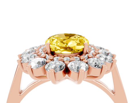 Rose gold Oval Cut Halo Cluster Diamond Ring with Pave Band and Four-Prong Setting_4