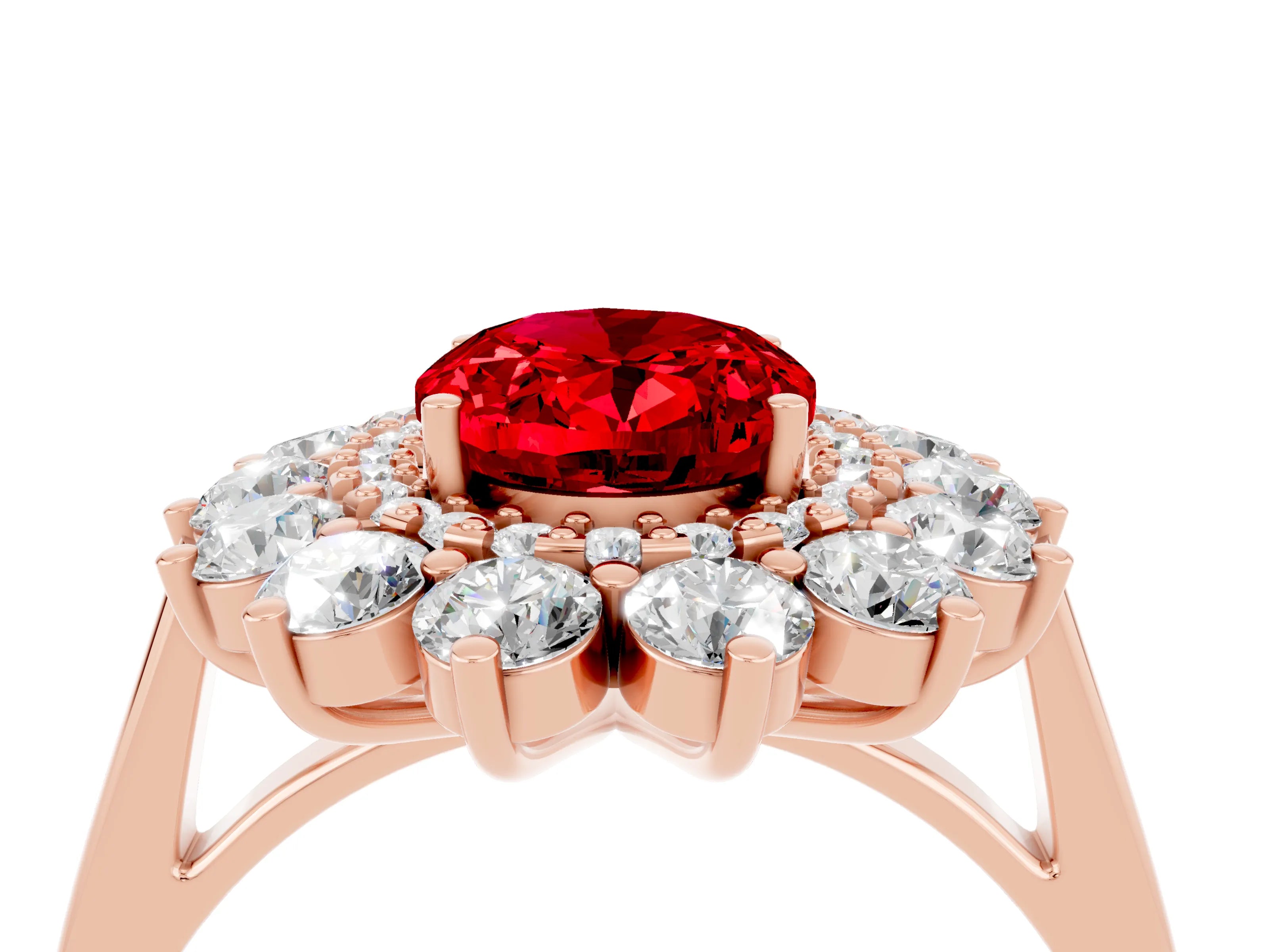 Rose gold Oval Cut Halo Cluster Diamond Ring with Pave Band and Four-Prong Setting_4